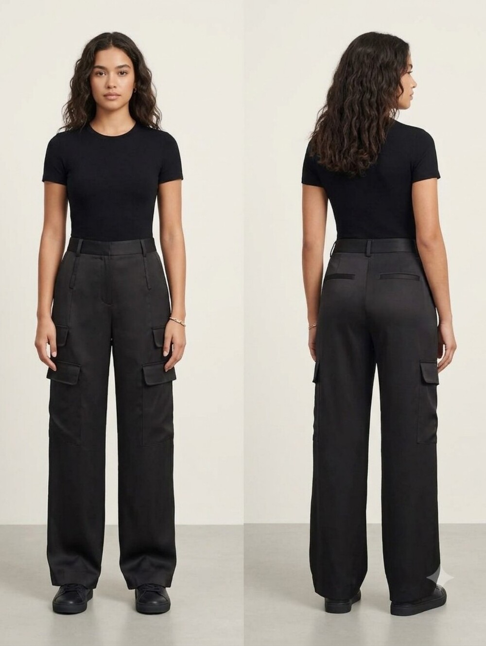 The Noli Shop Milan Wide Leg Satin Cargo Pants Black US Sz 14 New Without Tags